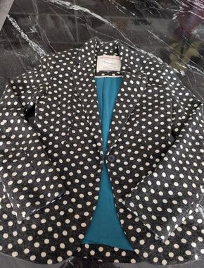 Women's Anthropologie Cartonnier Black and White Polka Dot Single-Button Blazer